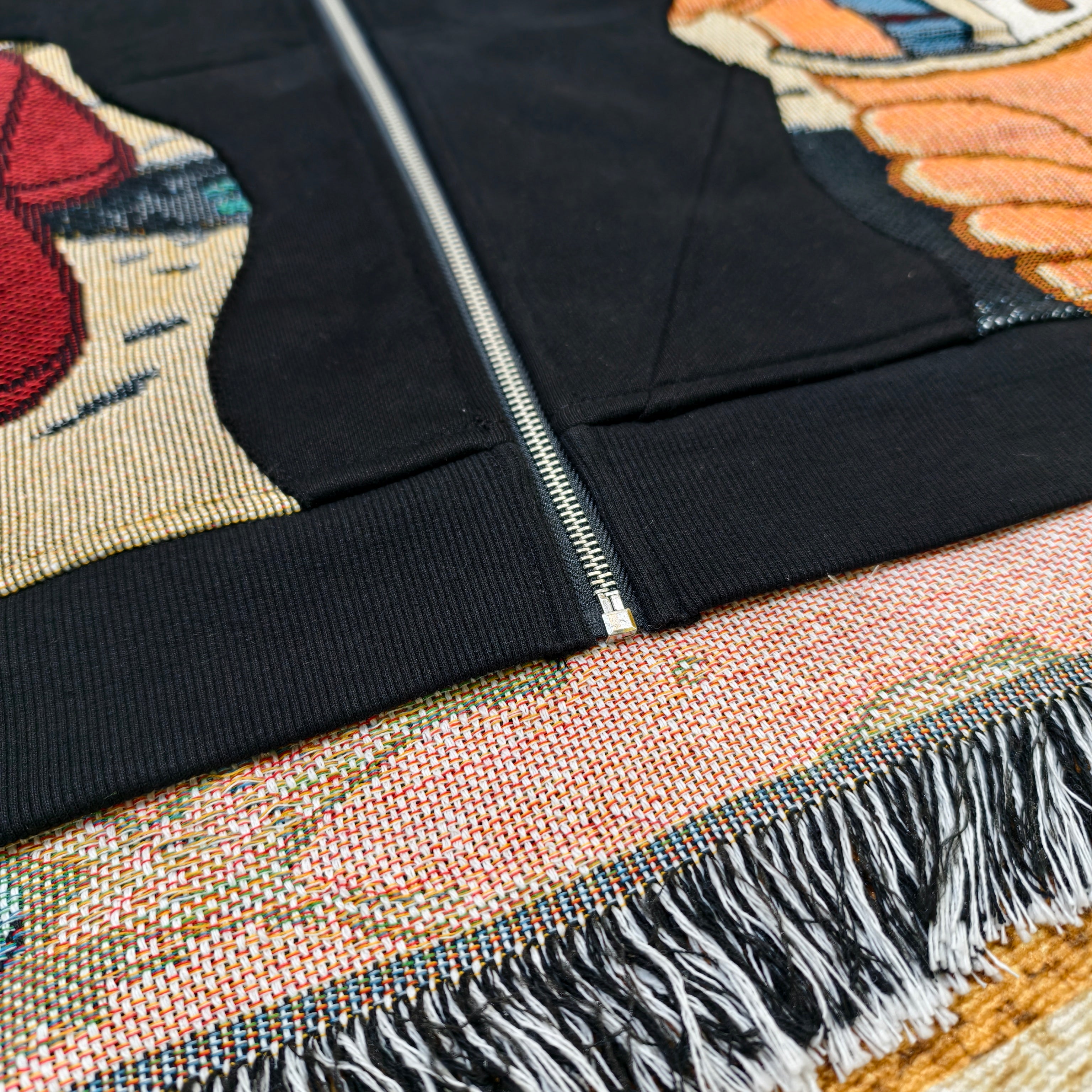 MENDORA PATCHWORK ABSTRACT TAPESTRY ZIP UP HOODIE