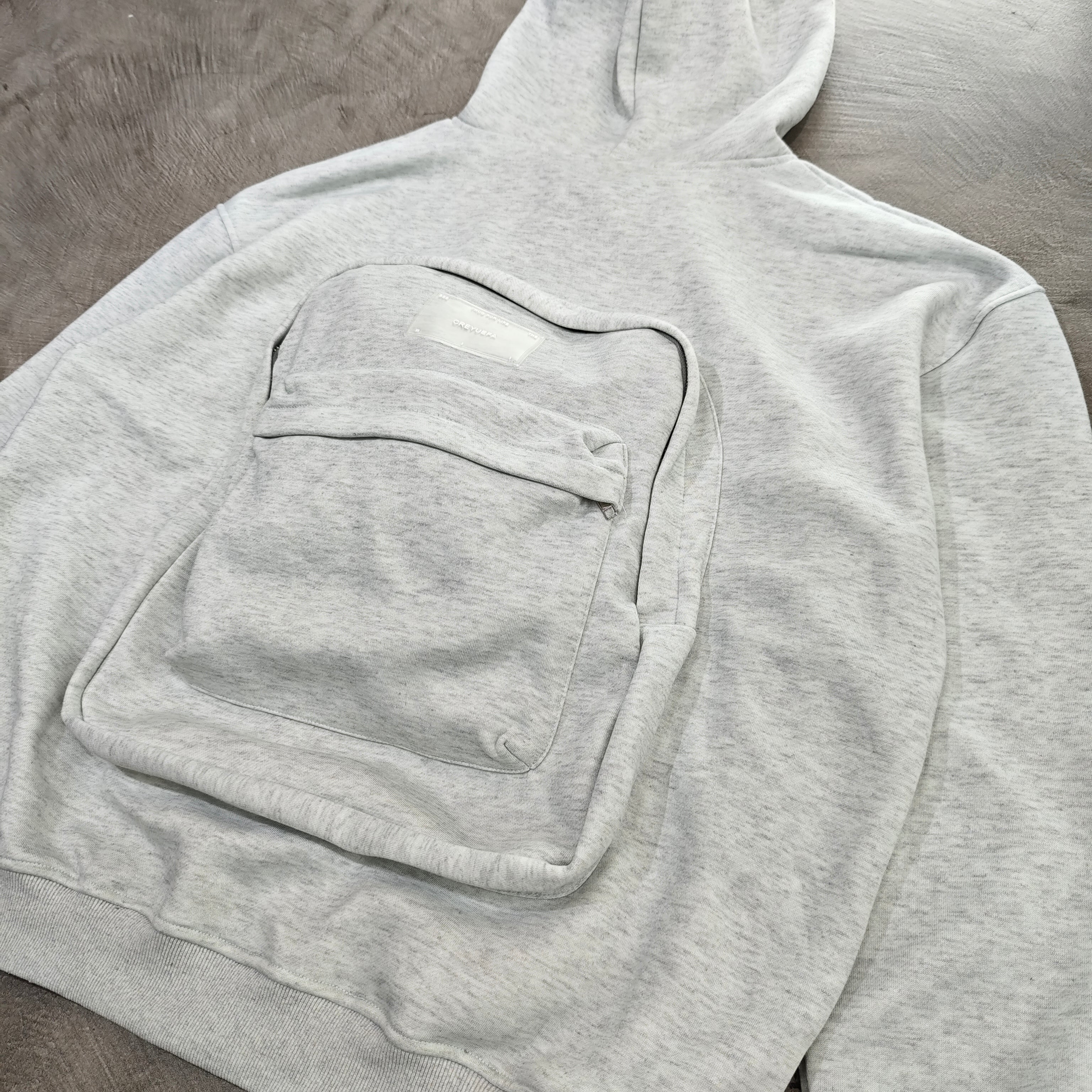 MENDORA HEATHER GREY ZIP UP HOODIE WITH BACKPACK