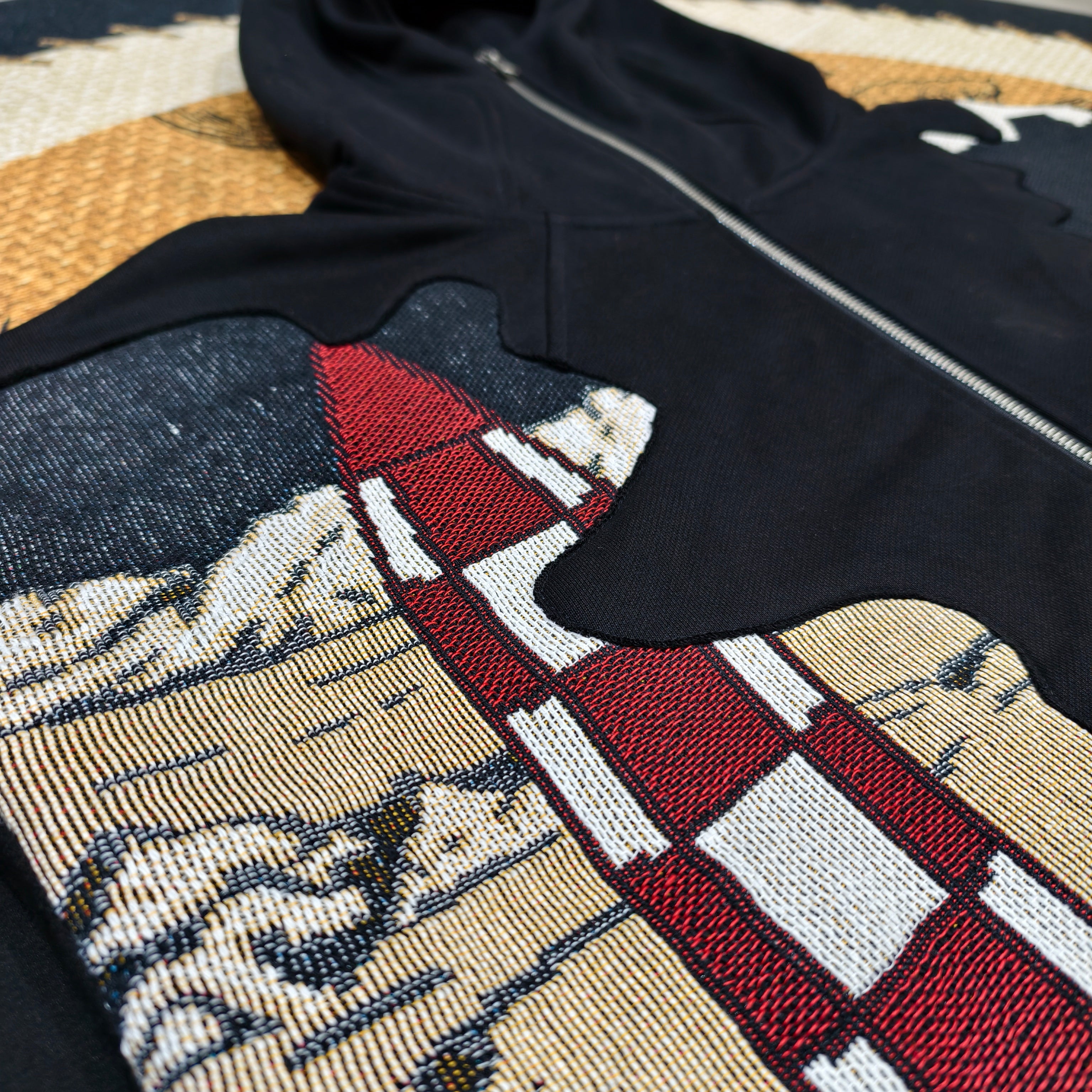 MENDORA PATCHWORK ABSTRACT TAPESTRY ZIP UP HOODIE