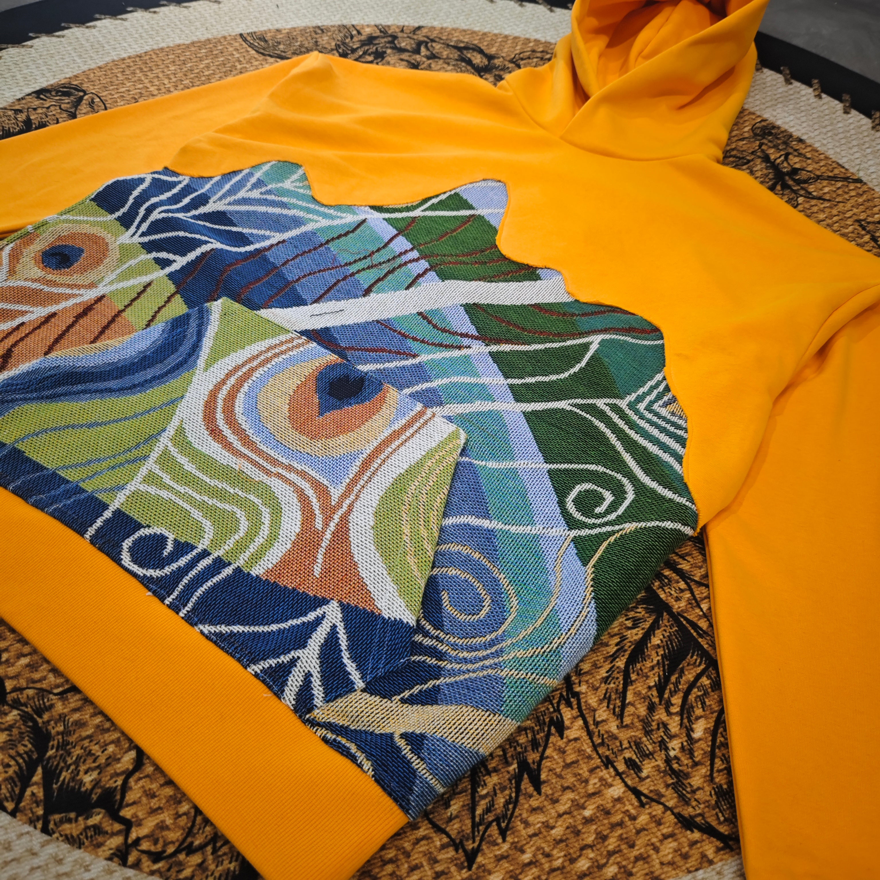 MENDORA PATCHWORK PEACOCK TAPESTRY HOODIE