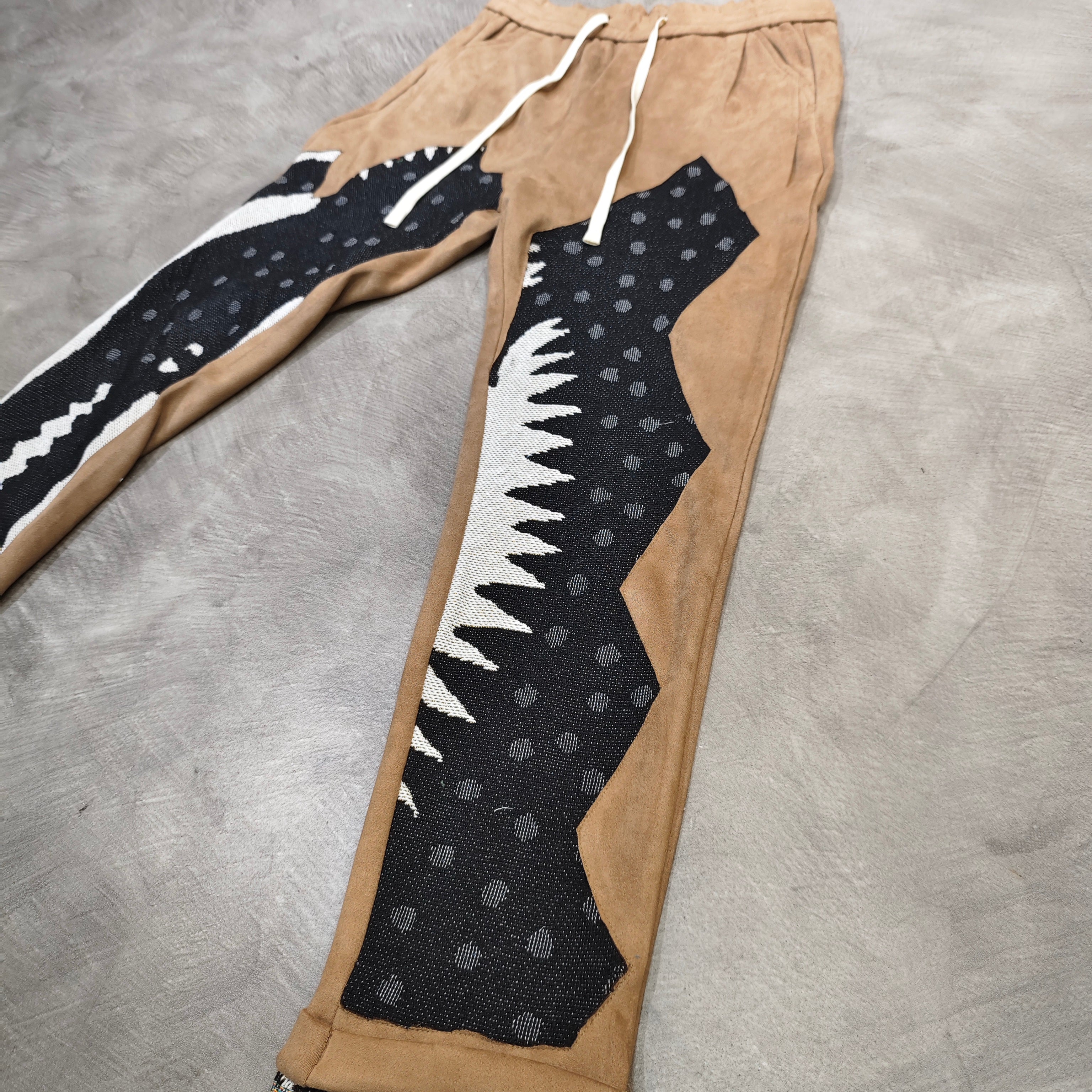 MENDORA FAUX SUEDE PANT WITH BLACK WHITE TAPESTRY