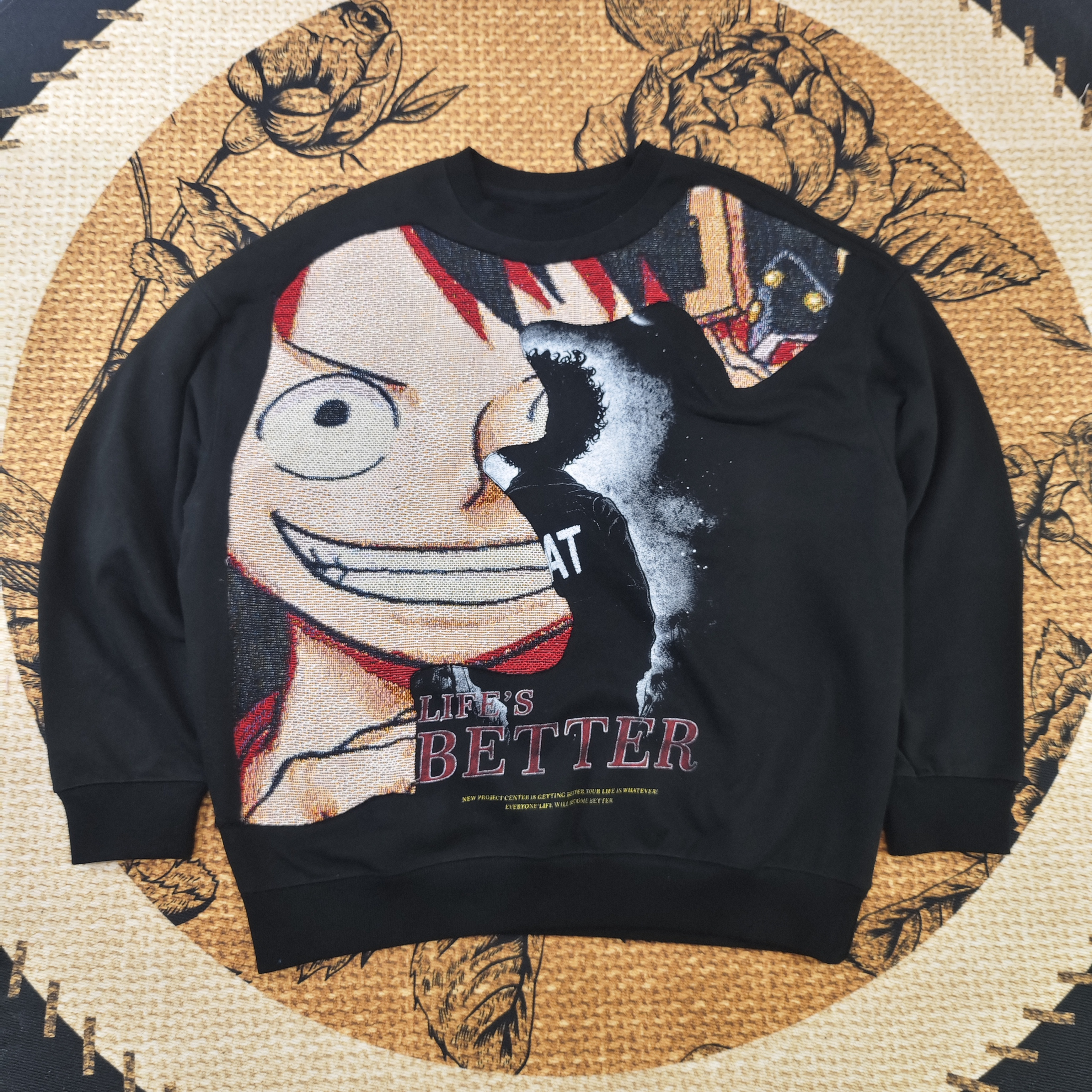 MENDORA ONE PIECE LUFFY PATCHWORK TAPESTRY CREW NECK