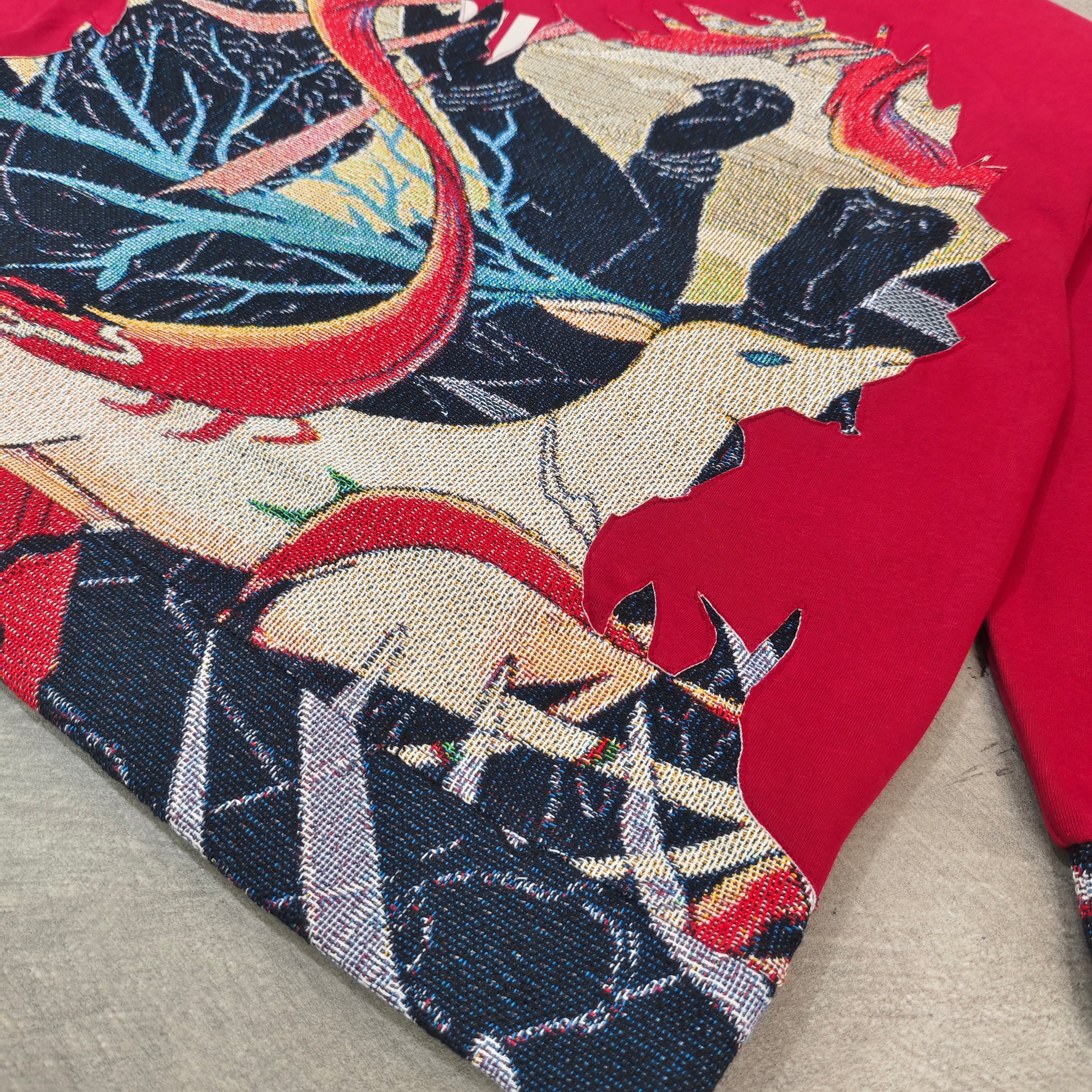 MENDORA PATCHWORK ABSTRACT TAPESTRY CREWNECK